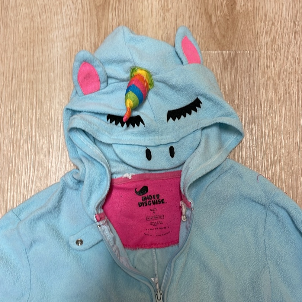 Under Disguise Girl’s sz 8 Blue Fleece One Piece Unicorn Outfit Costume one-size - Picture 3 of 7